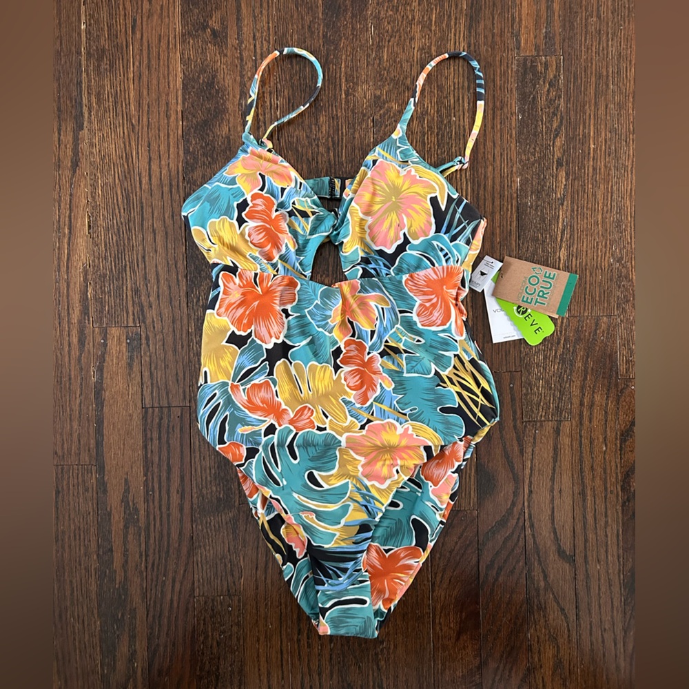 Volcom Floral One-Piece Swimsuit - Blue and Orange